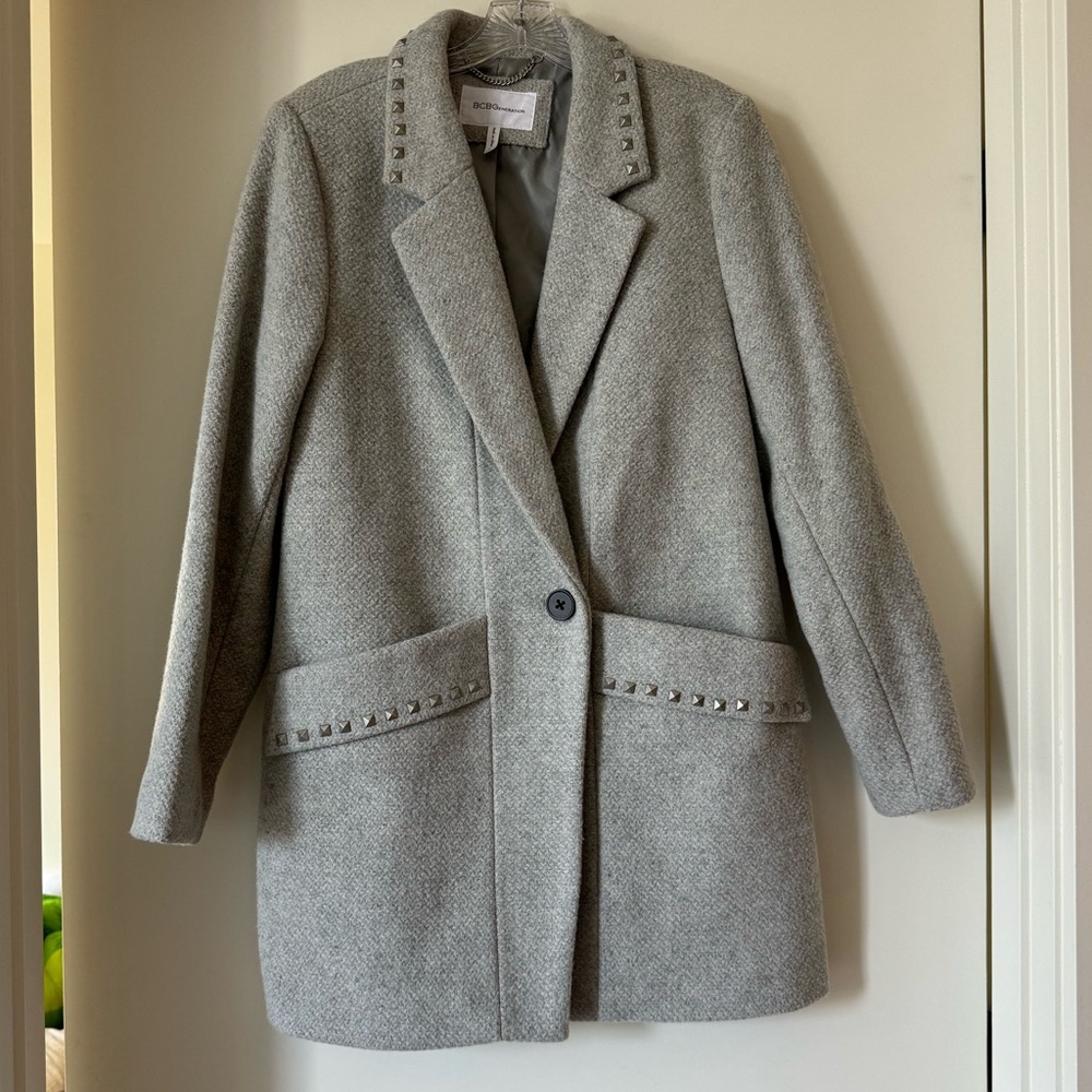 BCBG wool blend coat with silver studs